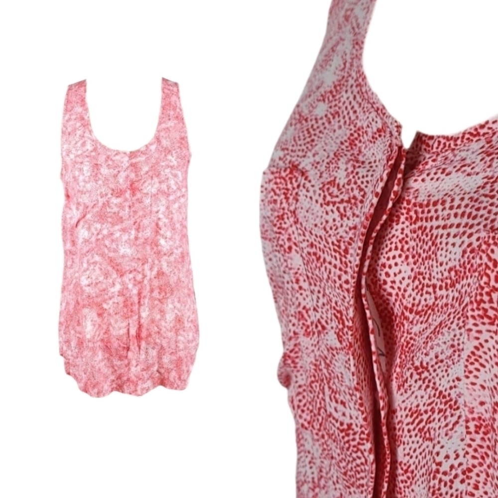 Soft Red and White Speckle Print  Seeveless Top, S